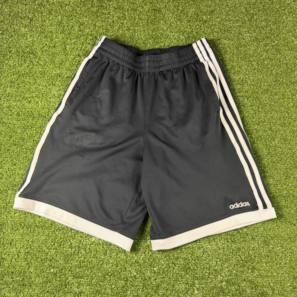 Adidas Boys Black White 3-Stripe Athletic Soccer Shorts Size L 14/16